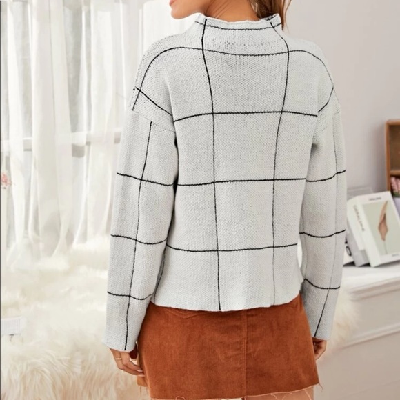 SHEIN Drop Shoulder Mock-Neck Grid Sweater - Picture 3 of 11